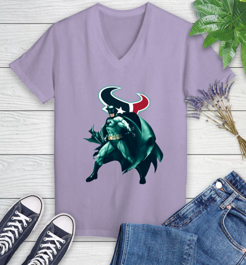 NFL Batman Football Sports Houston Texans Women's V-Neck T-Shirt 14
