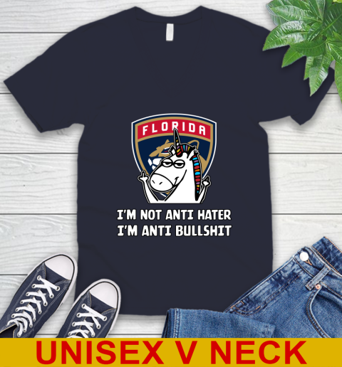 Florida Panthers NHL Hockey Unicorn I'm Not Anti Hater I'm Anti Bullshit V-Neck T-Shirt 3