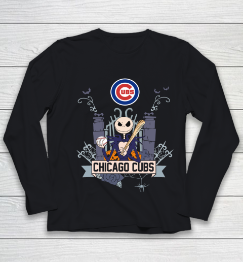 MLB Chicago Cubs Baseball Jack Skellington Halloween Youth Long Sleeve