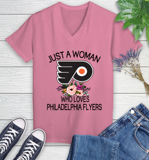 NHL Just A Woman Who Loves Philadelphia Flyers Hockey Sports Women's V-Neck T-Shirt 8
