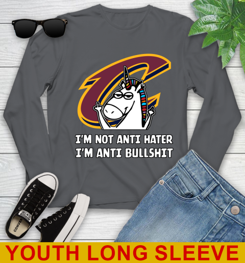 Cleveland Cavaliers NBA Basketball Unicorn I'm Not Anti Hater I'm Anti Bullshit Youth Long Sleeve 9