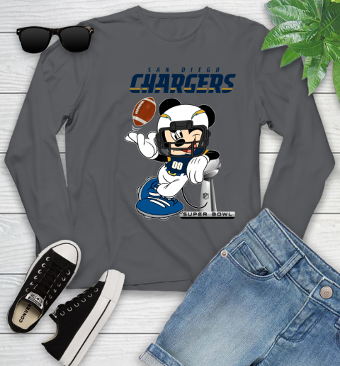 NFL San diego chargers Mickey Mouse Disney Super Bowl Football T Shirt Youth Long Sleeve 8