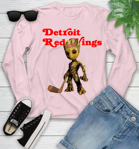 Detroit Red Wings NHL Hockey Groot Marvel Guardians Of The Galaxy Youth Long Sleeve 10