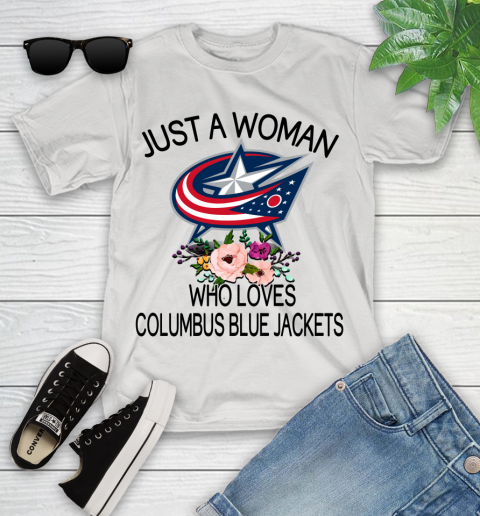 NHL Just A Woman Who Loves Columbus Blue Jackets Hockey Sports Youth T-Shirt