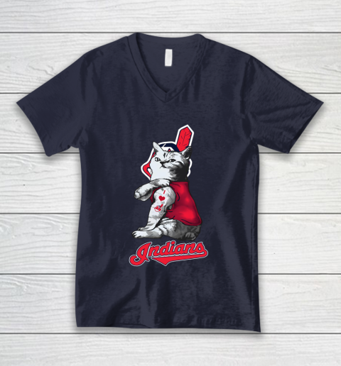 MLB Baseball My Cat Loves Cleveland Indians V-Neck T-Shirt 2
