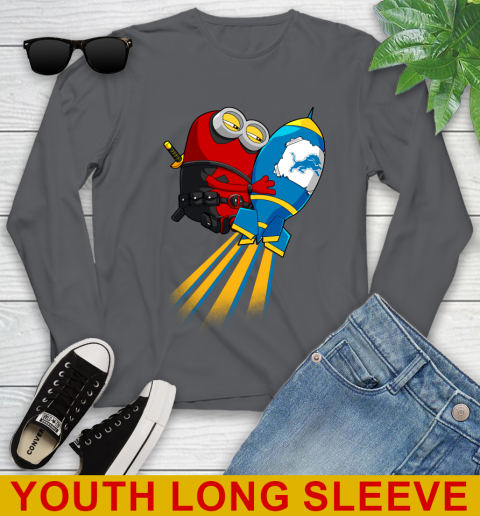 NFL Football Detroit Lions Deadpool Minion Marvel Shirt Youth Long Sleeve 9