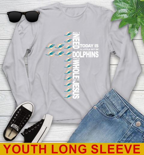 NFL All I Need Today Is A Little Bit Of Miami Dolphins Cross Shirt Youth Long Sleeve 6 NFL All I Need Today Is A Little Bit Of Miami Dolphins Cross Shirt Youth Long Sleeve - Image 6
