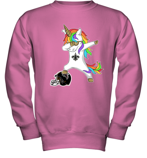 3agv football dabbing unicorn steps on helmet new orleans saints youth sweatshirt 47 front safety pink