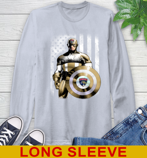 Florida Panthers NHL Hockey Captain America Marvel Avengers American Flag Shirt Long Sleeve T-Shirt 6