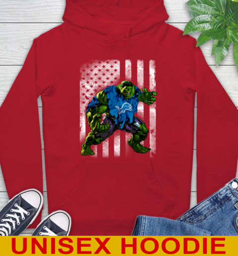 Detroit Lions Hulk Marvel Avengers NFL Football American Flag Hoodie 10