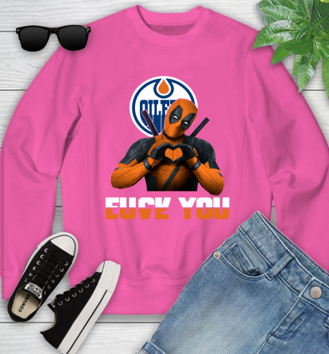 NHL Edmonton Oilers Deadpool Love You Fuck You Hockey Sports Youth Sweatshirt 6