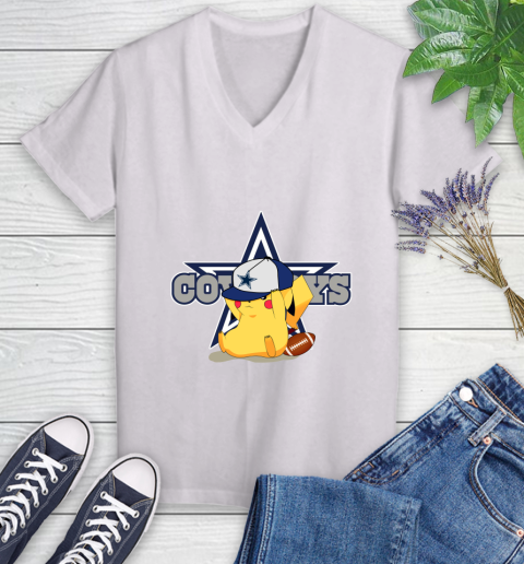 NFL Pikachu Football Sports Dallas Cowboys Women's V-Neck T-Shirt