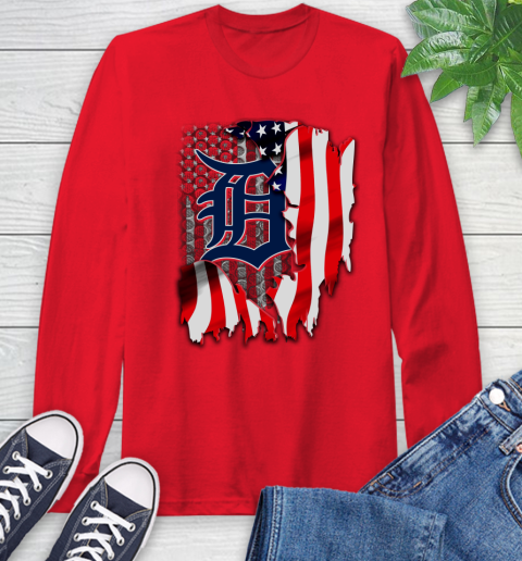 Detroit Tigers MLB Baseball American Flag Long Sleeve T-Shirt 11