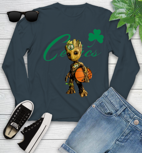 Boston Celtics NBA Basketball Groot Marvel Guardians Of The Galaxy Youth Long Sleeve 8