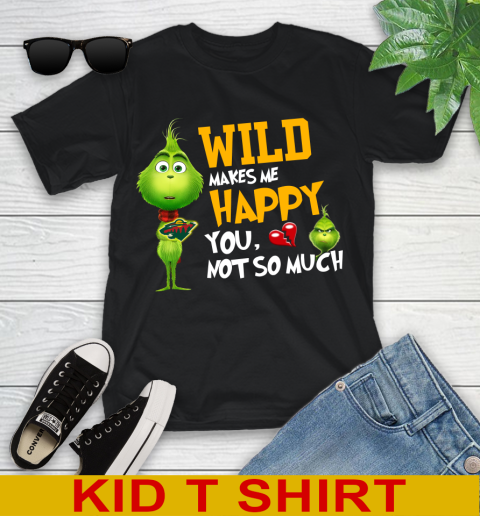 NHL Minnesota Wild Makes Me Happy You Not So Much Grinch Hockey Sports Youth T-Shirt