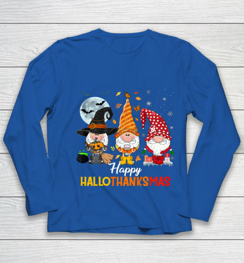 Gnomes Halloween And Merry Christmas Happy Hallothanksmas Youth Long Sleeve 7