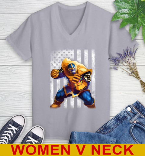 NHL Hockey Boston Bruins Thanos Marvel American Flag Shirt Women's V-Neck T-Shirt 4