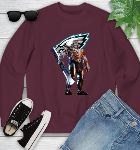 NFL Thanos Gauntlet Avengers Endgame Football Philadelphia Eagles Youth Sweatshirt 5