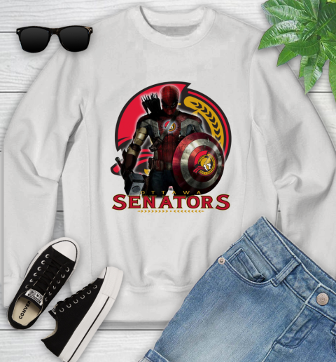 NHL Captain America Thor Spider Man Hawkeye Avengers Endgame Hockey Ottawa Senators Youth Sweatshirt