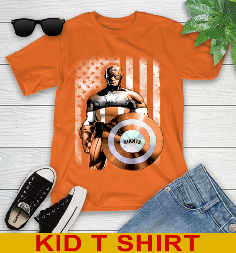 San Francisco Giants MLB Baseball Captain America Marvel Avengers American Flag Shirt Youth T-Shirt 8