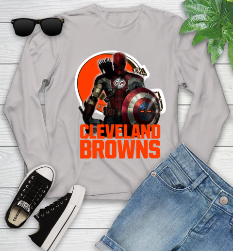 NFL Captain America Thor Spider Man Hawkeye Avengers Endgame Football Cleveland Browns Youth Long Sleeve 12