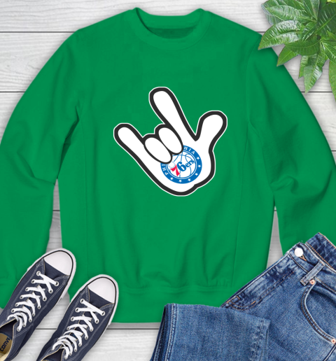 Philadelphia 76ers NBA Basketball Mickey Rock Hand Disney Sweatshirt 6