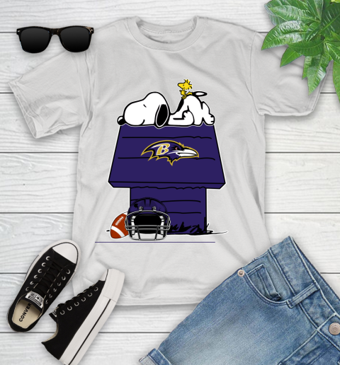 Baltimore Ravens NFL Football Snoopy Woodstock The Peanuts Movie Youth T-Shirt