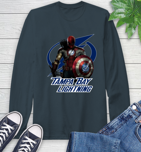 NHL Captain America Thor Spider Man Hawkeye Avengers Endgame Hockey Tampa Bay Lightning Long Sleeve T-Shirt 8