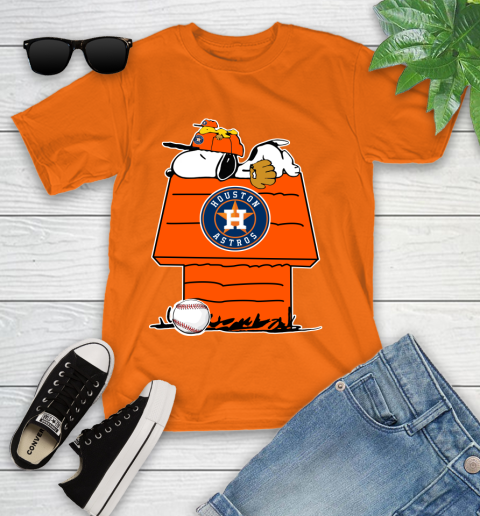 MLB Houston Astros Snoopy Woodstock The Peanuts Movie Baseball T Shirt Youth T-Shirt 7