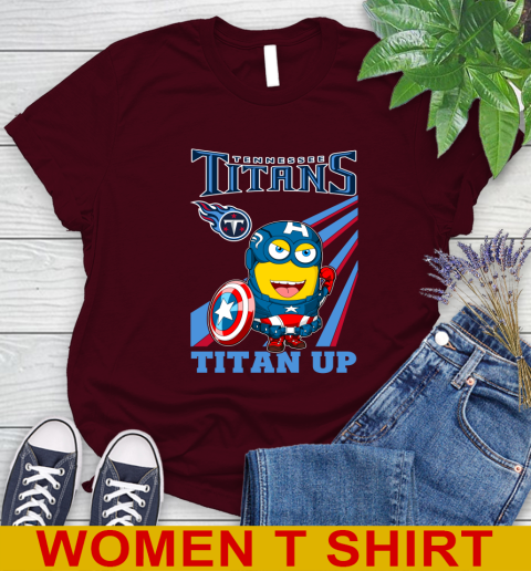 NFL Football Tennessee Titans Captain America Marvel Avengers Minion Titan Up Shirt Women's T-Shirt 6