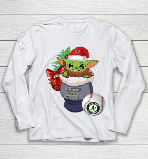 Oakland Athletics Christmas Baby Yoda Star Wars Funny Happy MLB Youth Long Sleeve 2