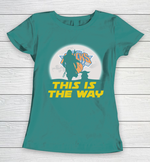 New York Knicks NBA Basketball Star Wars Yoda And Mandalorian This Is The Way Women's T-Shirt 10