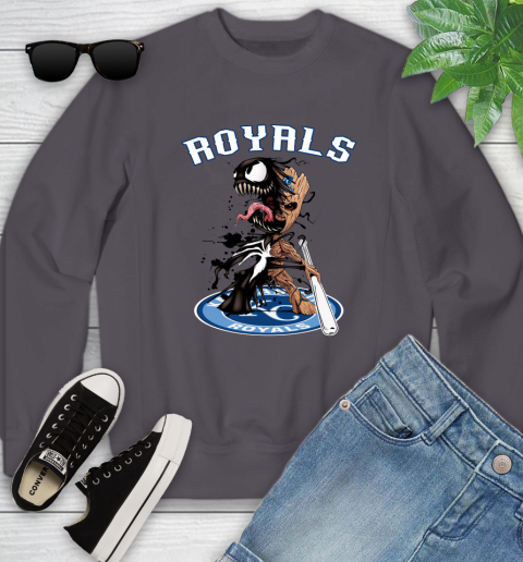 MLB Kansas City Royals Baseball Venom Groot Guardians Of The Galaxy Youth Sweatshirt 6