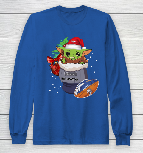Denver Broncos Christmas Baby Yoda Star Wars Funny Happy NFL Long Sleeve T-Shirt 9