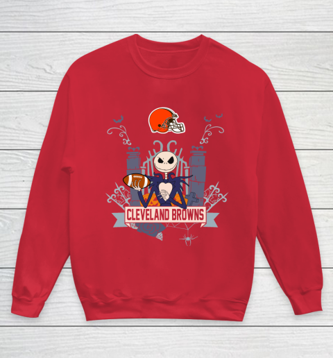 NFL Cleveland Browns Football Jack Skellington Halloween Youth Sweatshirt 7