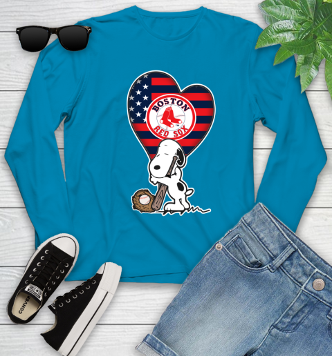 Boston Red Sox MLB Baseball The Peanuts Movie Adorable Snoopy Youth Long Sleeve 7