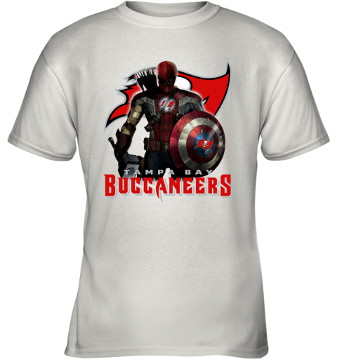 NFL Captain America Thor Spider Man Hawkeye Avengers Endgame Football Tampa Bay Buccaneers Youth T-Shirt