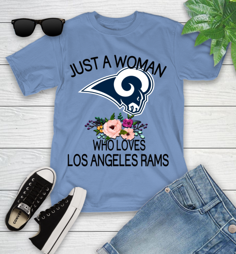 NFL Just A Woman Who Loves Los Angeles Rams Football Sports Youth T-Shirt 9