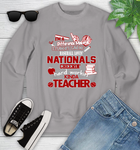 Washington Nationals MLB I'm A Difference Making Student Caring Baseball Loving Kinda Teacher Youth Sweatshirt 3