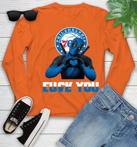 NBA Philadelphia 76ers Deadpool Love You Fuck You Basketball Sports Youth Long Sleeve 3