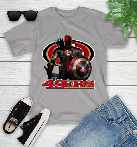 NFL Captain America Thor Spider Man Hawkeye Avengers Endgame Football San Francisco 49ers Youth T-Shirt 4