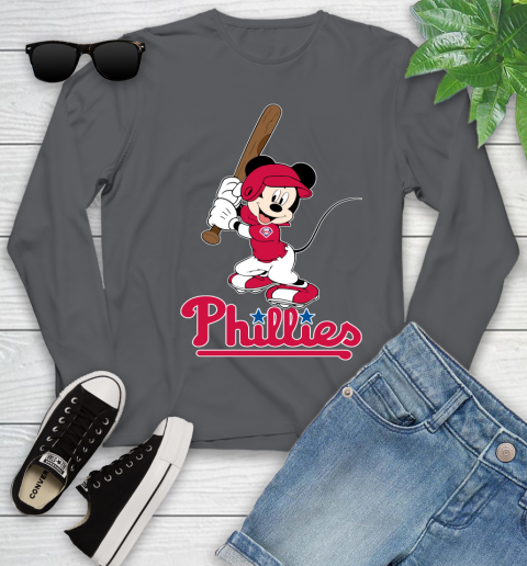 MLB Baseball Philadelphia Phillies Cheerful Mickey Mouse Shirt Youth Long Sleeve 8