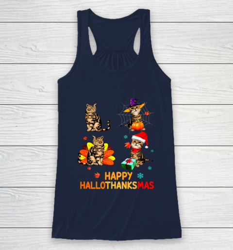 Cat Halloween Thanksgiving Christmas Happy Hallothanksmas Racerback Tank 8