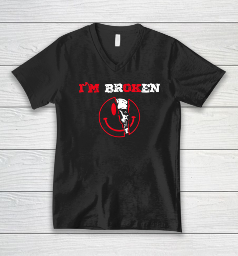 Confused Smile I'm Broken Invisible Illness I'm OK Broken V-Neck T-Shirt