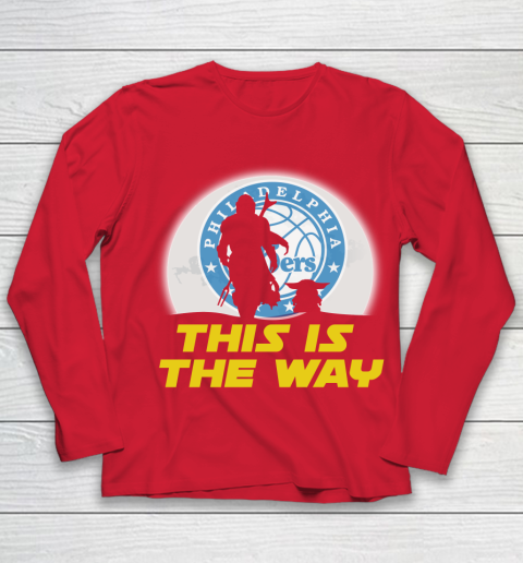 Philadelphia 76ers NBA Basketball Star Wars Yoda And Mandalorian This Is The Way Youth Long Sleeve 8