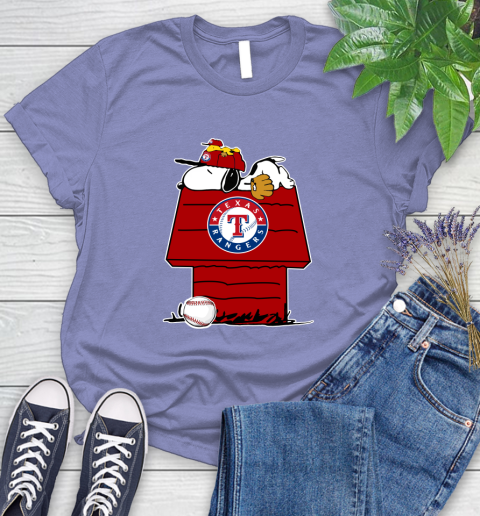 MLB Texas Rangers Snoopy Woodstock The Peanuts Movie Baseball T Shirt Women's T-Shirt 11