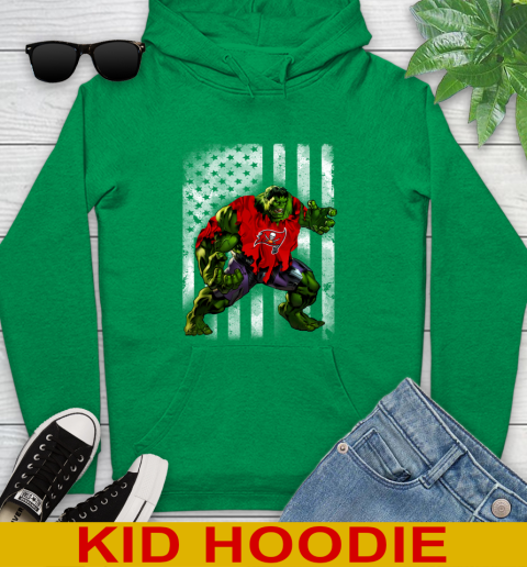 Tampa Bay Buccaneers Hulk Marvel Avengers NFL Football American Flag Youth Hoodie - Image 9