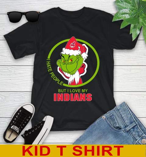 Cleveland Indians MLB Christmas Grinch I Hate People But I Love My Favorite Baseball Team Youth T-Shirt 2