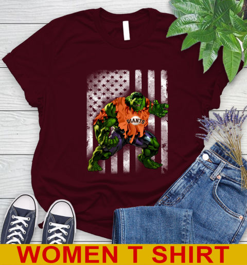 San Francisco Giants Hulk Marvel Avengers MLB Baseball American Flag Women's T-Shirt 6