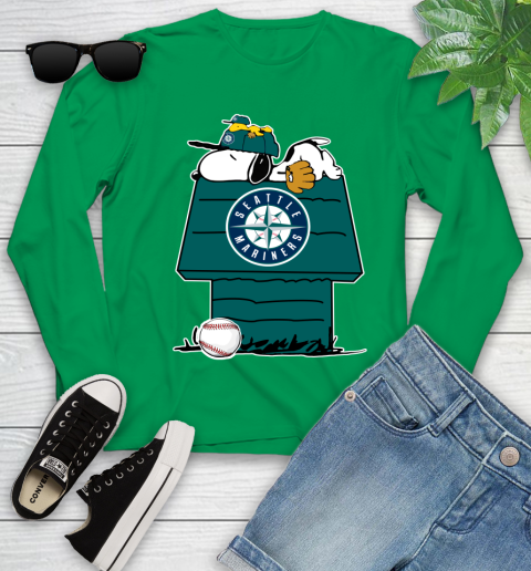 MLB Seattle Mariners Snoopy Woodstock The Peanuts Movie Baseball T Shirt Youth Long Sleeve 6